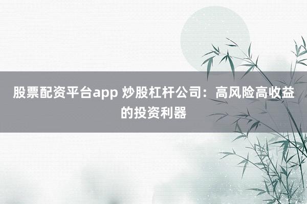 股票配资平台app 炒股杠杆公司：高风险高收益的投资利器