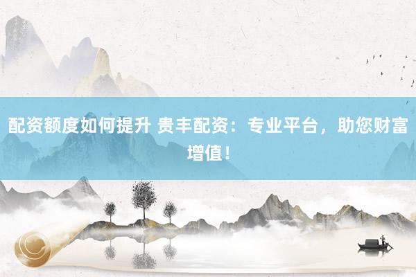 配资额度如何提升 贵丰配资：专业平台，助您财富增值！